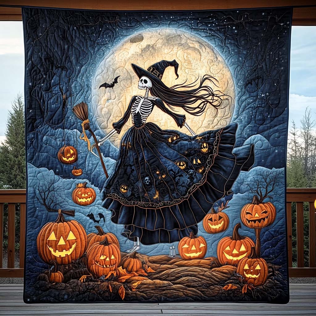 Skeleton Witch Quilted Blanket