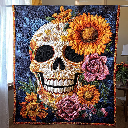 Skull Bloom Quilted Blanket