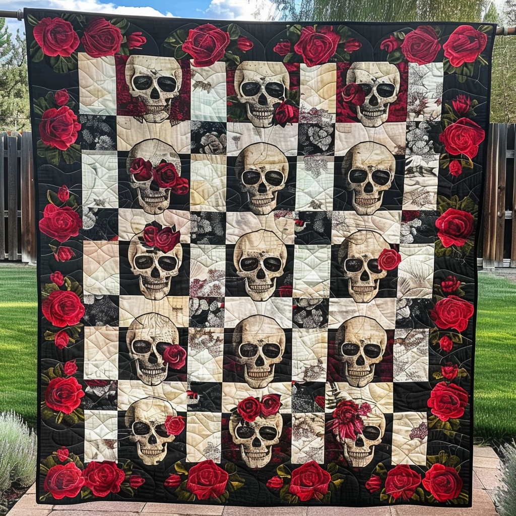 Skull and Rose Quilted Blanket