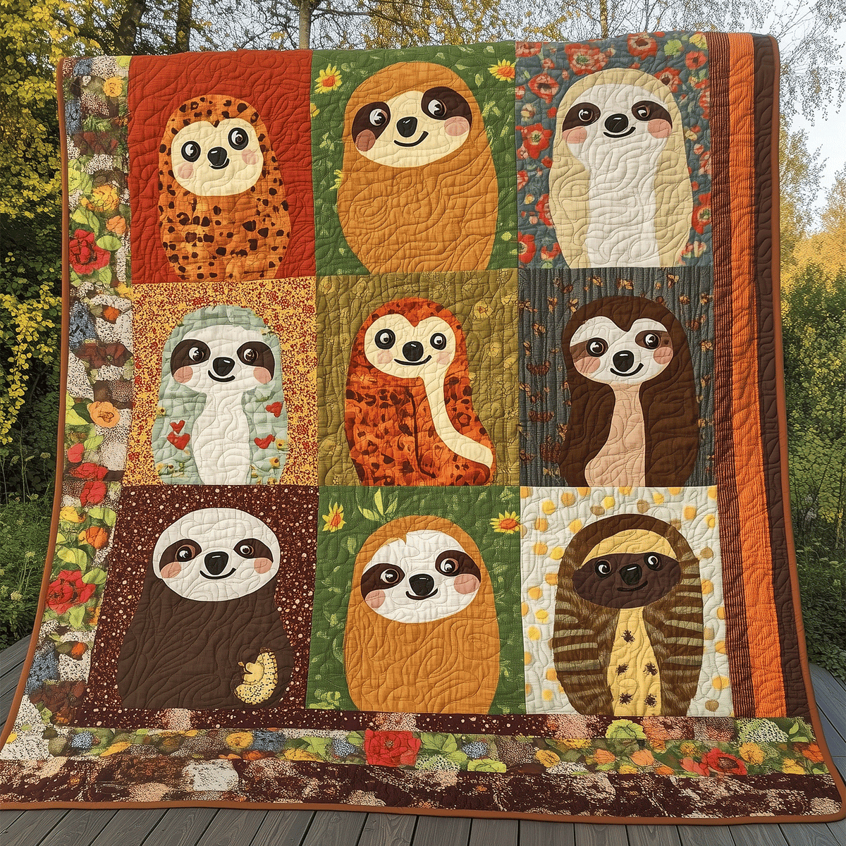 Sloth Garden Quilted Blanket