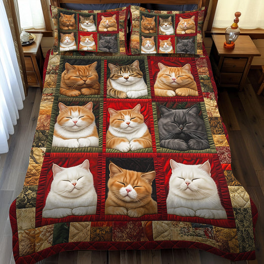 Slumbering Feline 3-Piece Quilted Bedding Set