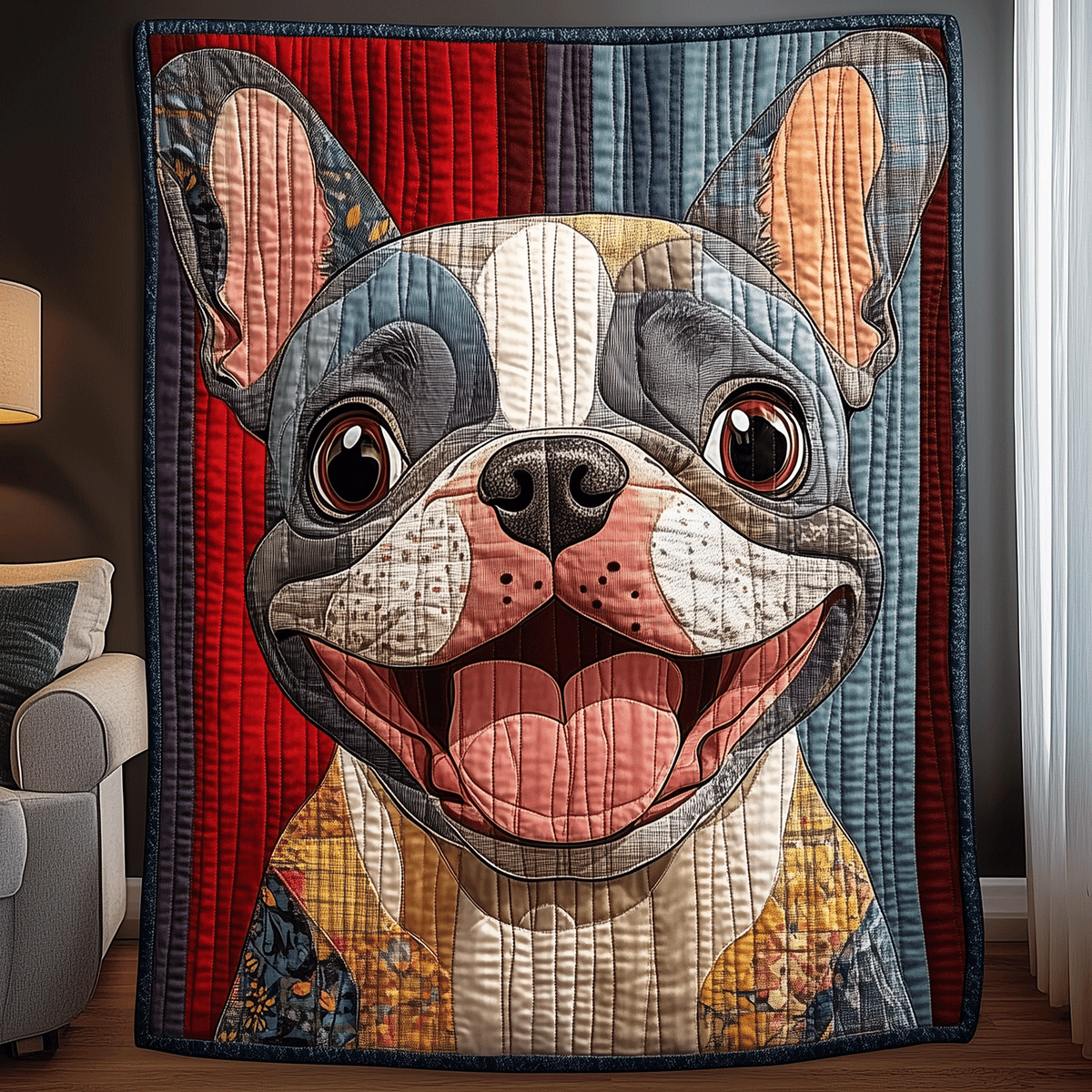 Smiling Frenchie Charm Quilted Blanket