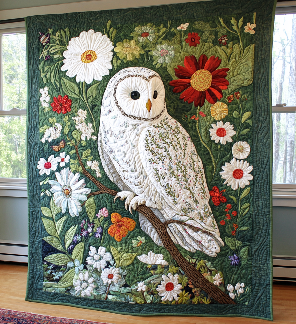 Snow Owl Garden Quilted Blanket