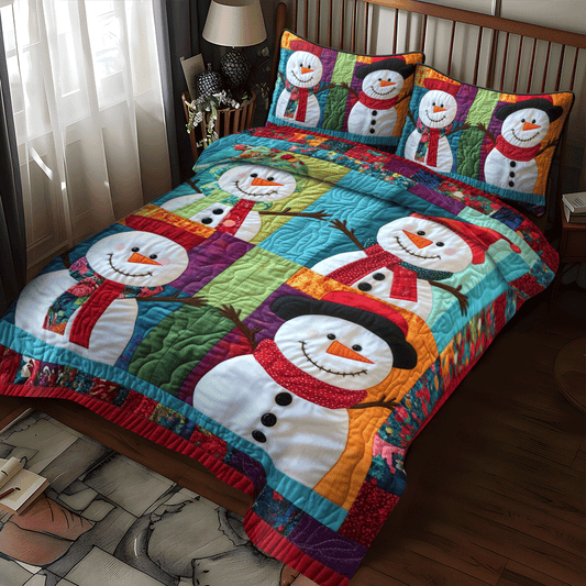 Snowman Christmas 3-Piece Quilted Bedding Set