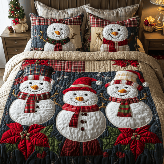 Snowman Family Fun 3-Piece Quilted Bedding Set