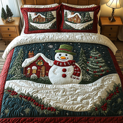 Snowman Joy 3-Piece Quilted Bedding Set