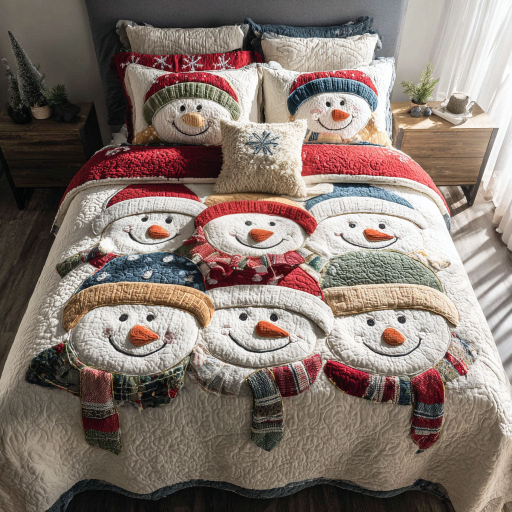 Snowman Village 3-Piece Quilted Bedding Set
