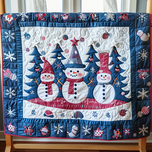Snowman and Trees Quilted Blanket