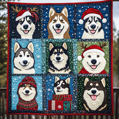 Snowy Husky Delight Quilted Blanket