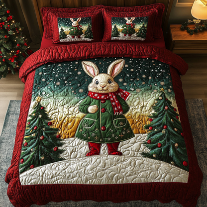 Snowy Bunny Delight 3-Piece Quilted Bedding Set
