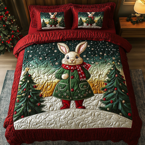 Snowy Bunny Delight 3-Piece Quilted Bedding Set