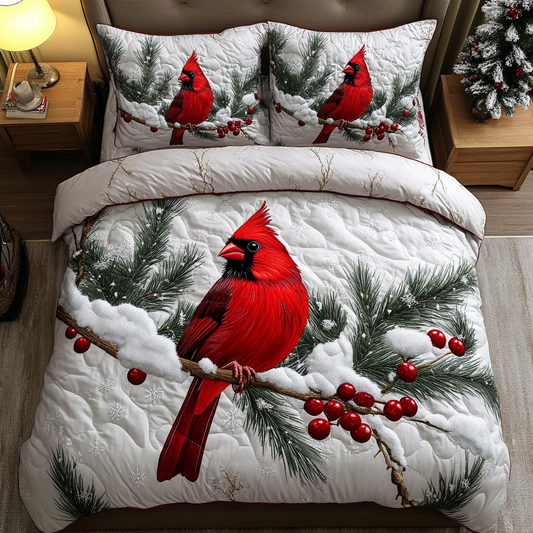 Snowy Cardinal Haven 3-Piece Quilted Bedding Set