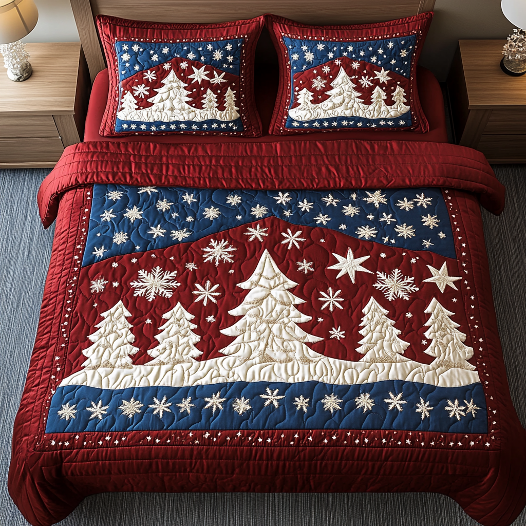 Snowy Pines Celebration 3-Piece Quilted Bedding Set