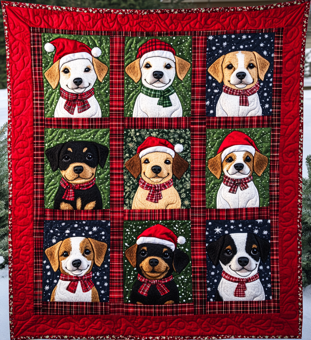 Snowy Puppy Cuddles Quilted Blanket