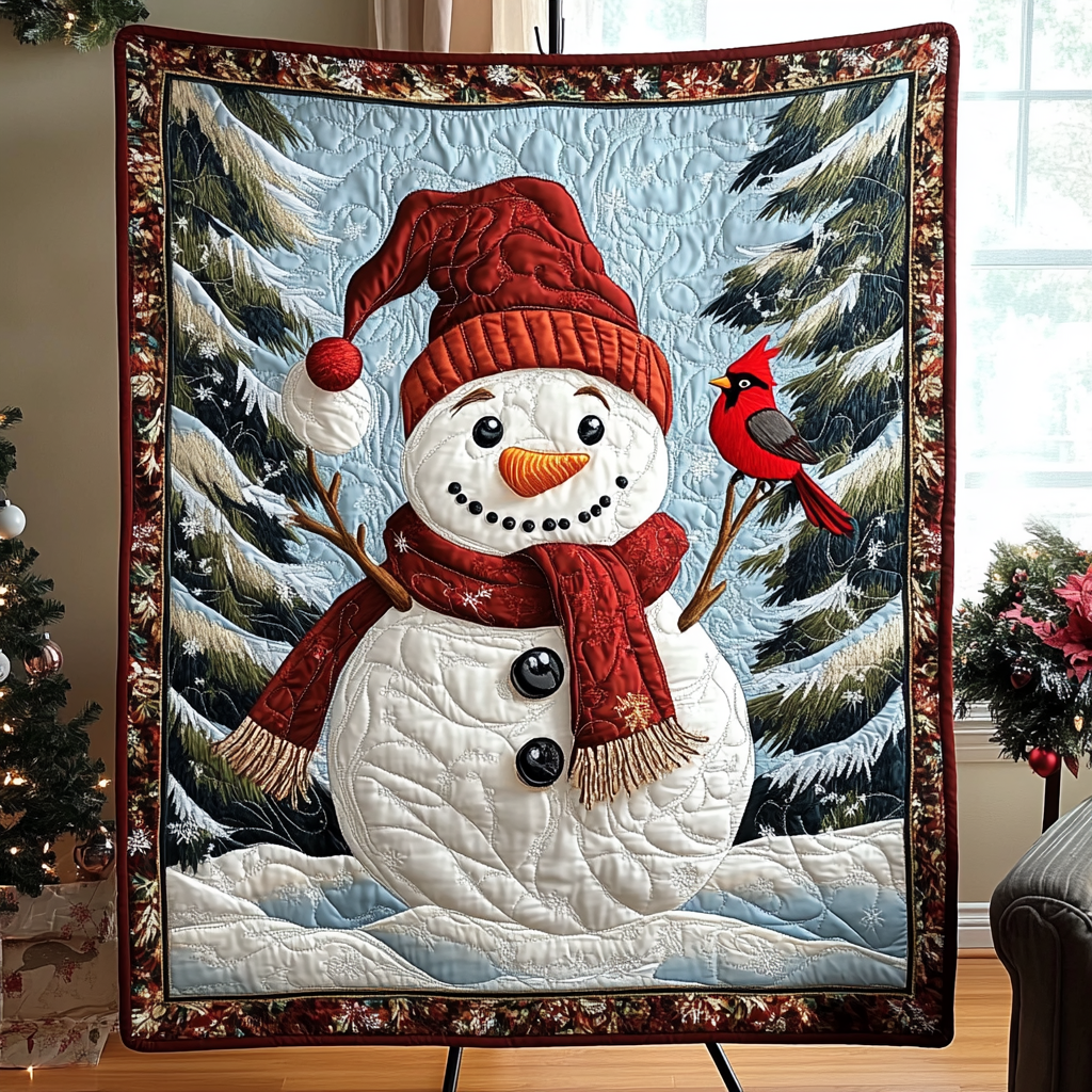 Snowy Sentinel Quilted Blanket
