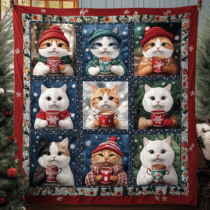 Snuggly Cat Sips Quilted Blanket