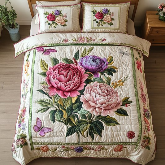 Soft Blossom 3-Piece Quilted Bedding Set