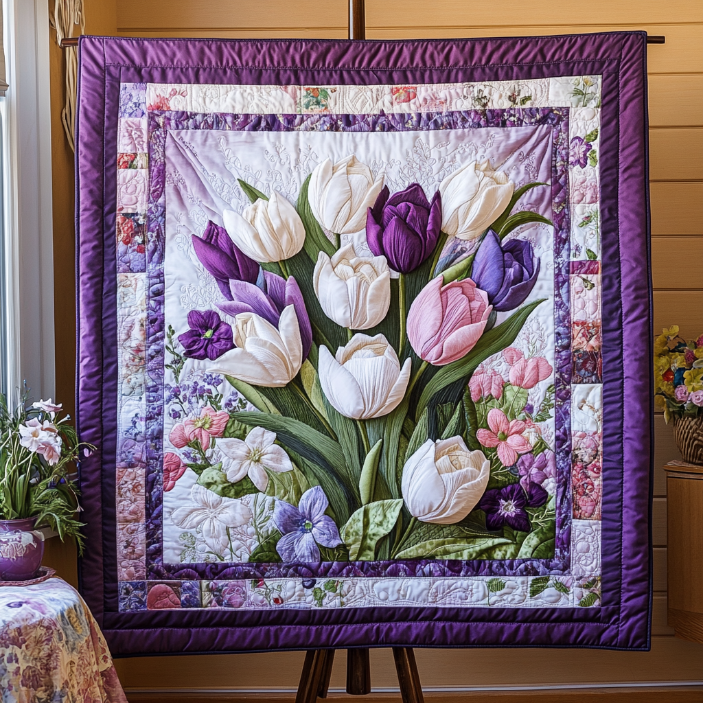 Soft Floral Embrace Quilted Blanket