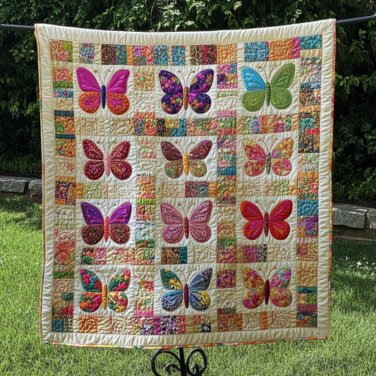 Soft Patchwork Butterflies Quilted Blanket