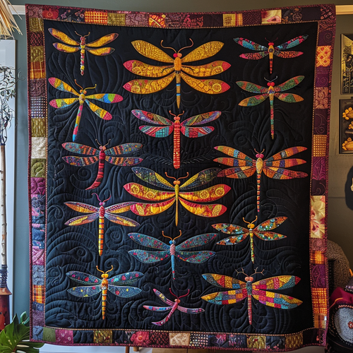 Solar Breeze Dragonfly Quilted Blanket