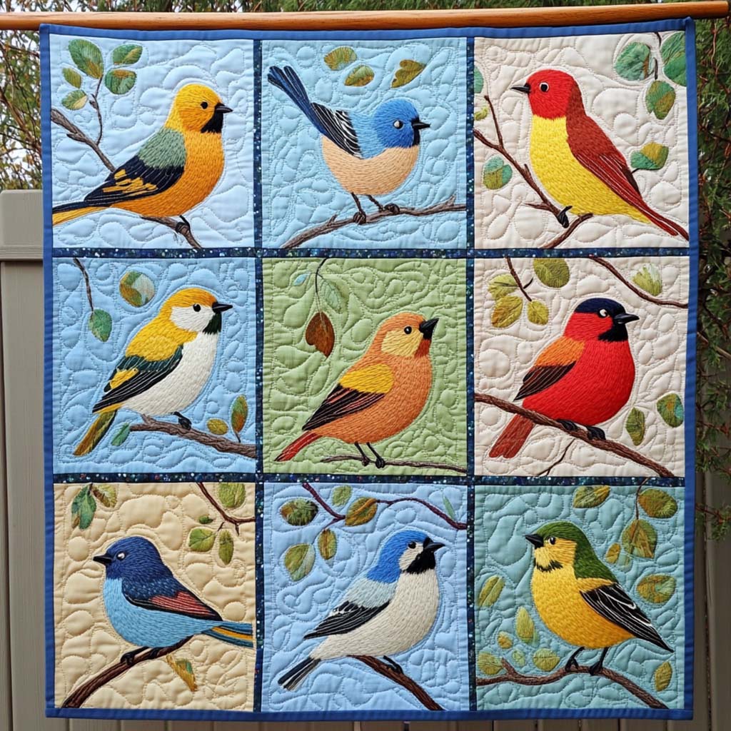 Songbird Patchwork Quilted Blanket
