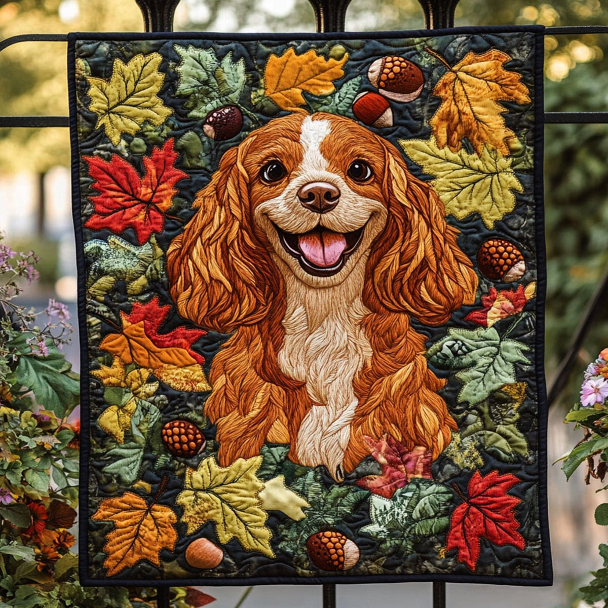 Spaniel Harvest Days Quilted Blanket