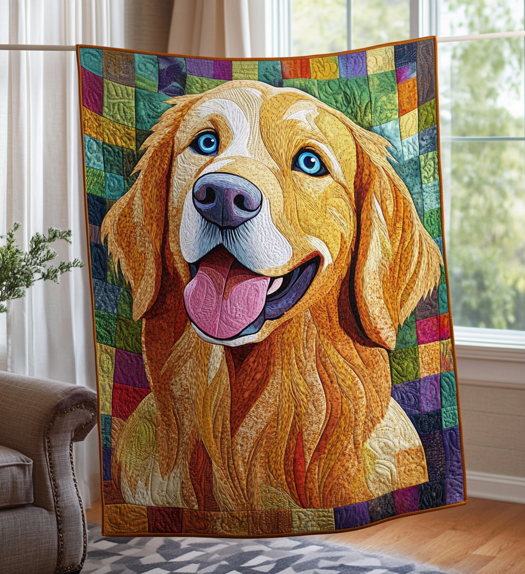Sparkling Golden Retriever Quilted Blanket