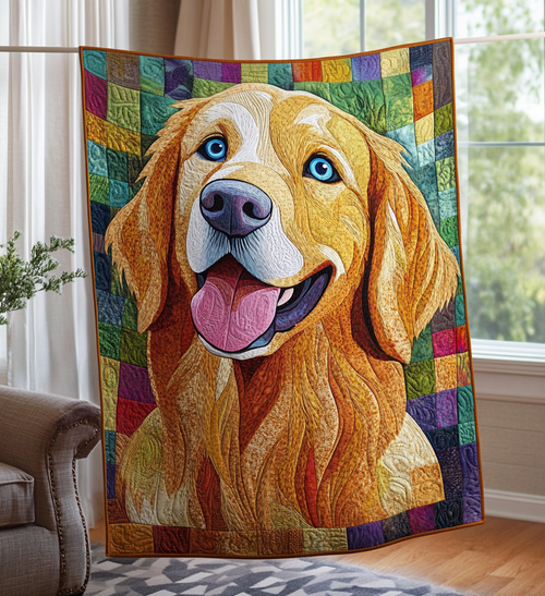 Sparkling Golden Retriever Quilted Blanket