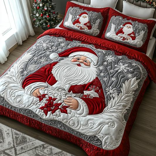 Sparkling Santa 3-Piece Quilted Bedding Set