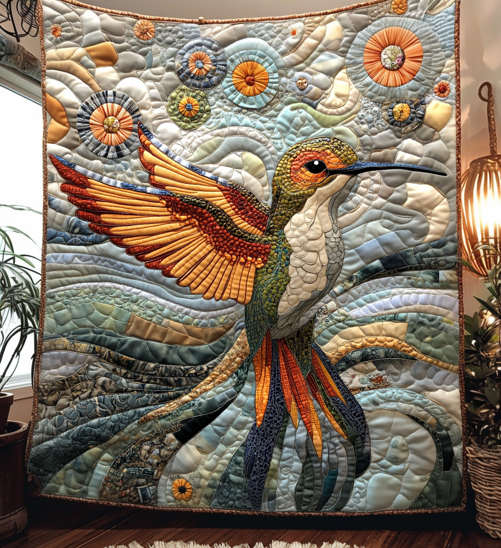 Spiral Hummingbird Quilted Blanket