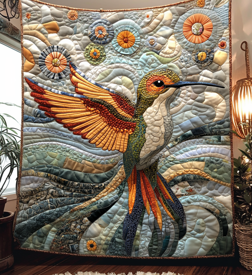 Spiral Hummingbird Quilted Blanket