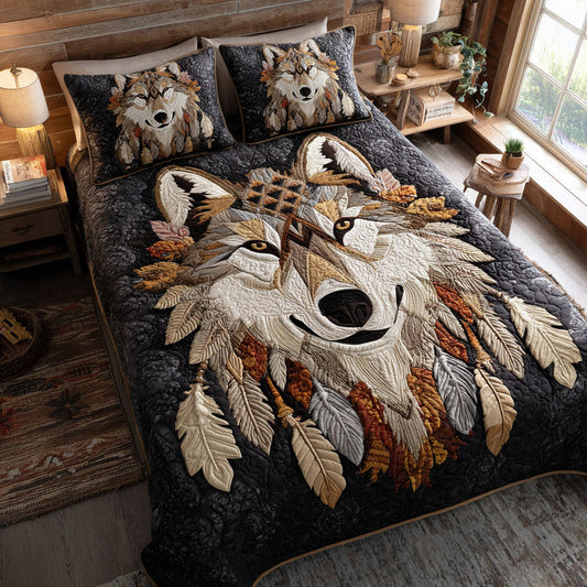 Spirit of the Moon Wolf 3-Piece Quilted Bedding Set