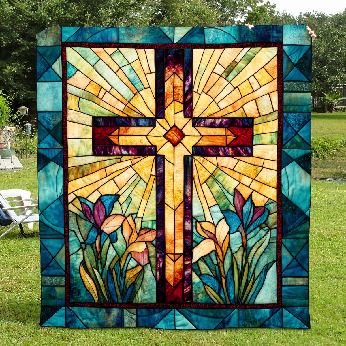 Spiritual Cross Quilted Blanket