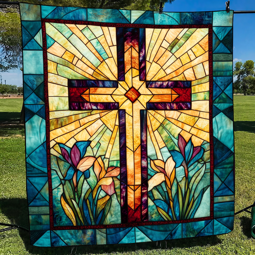 Spiritual Cross Quilted Blanket