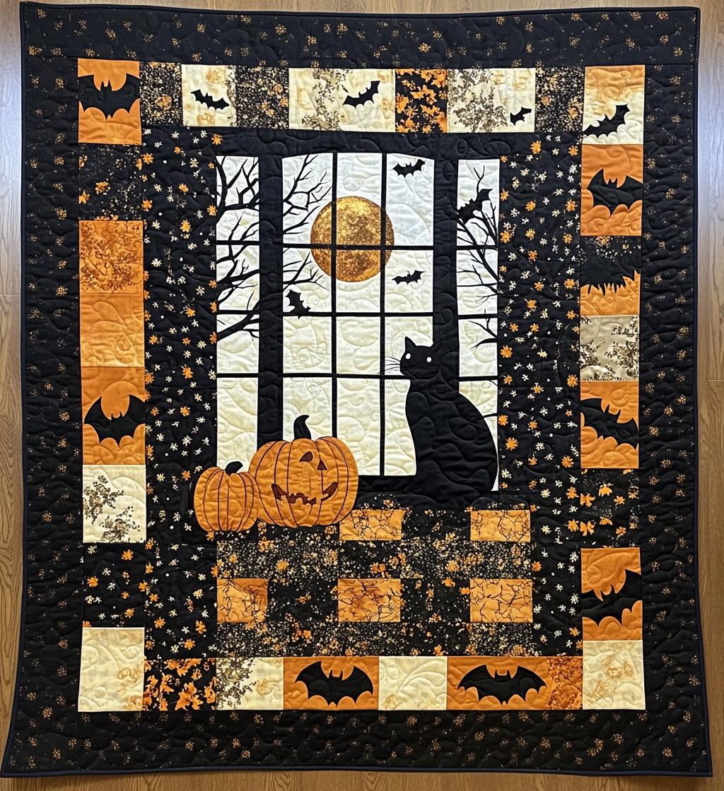 Spooky Meow Quilted Blanket