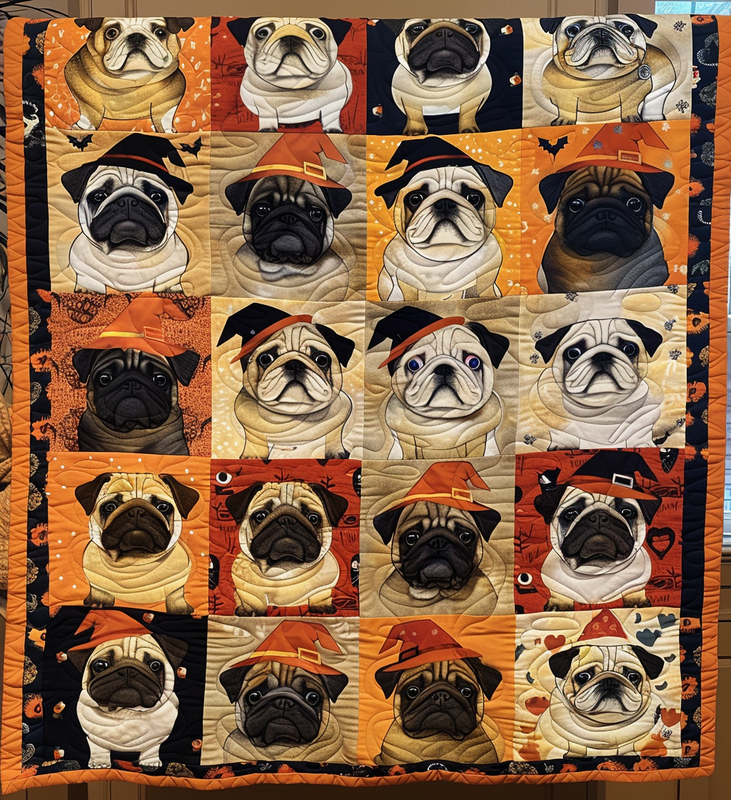Spooky Pug Quilted Blanket