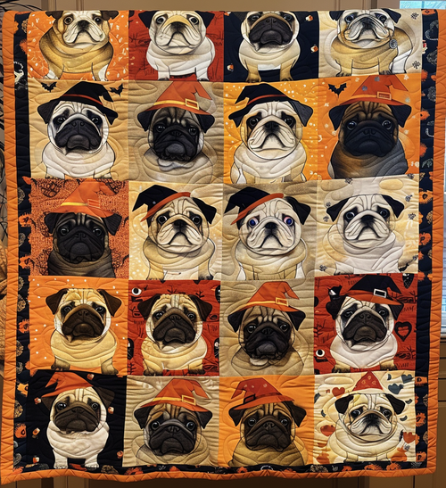 Spooky Pug Quilted Blanket