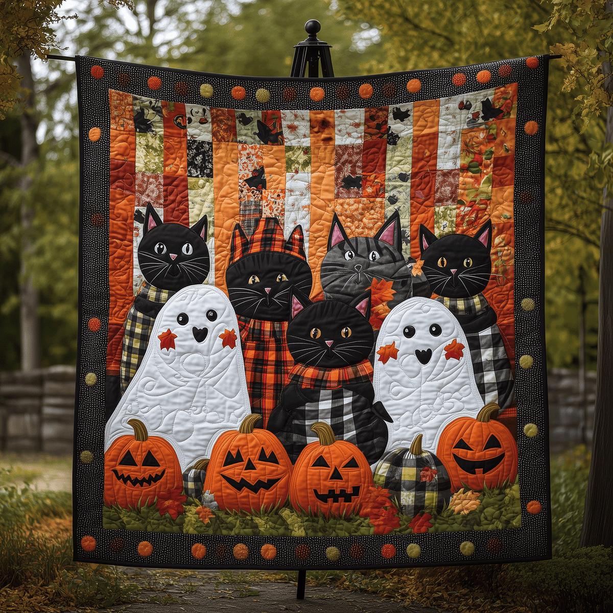 Spooky Feline Quilted Blanket