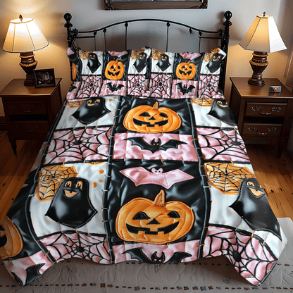 Spooky Skeleton Halloween 3-Piece Quilted Bedding Set