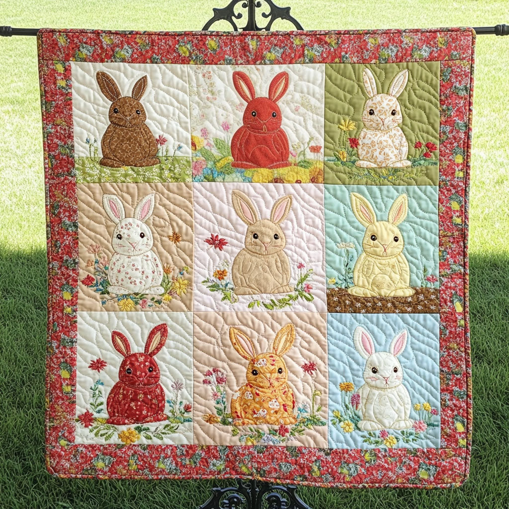Spring Bunny Patch Quilted Blanket