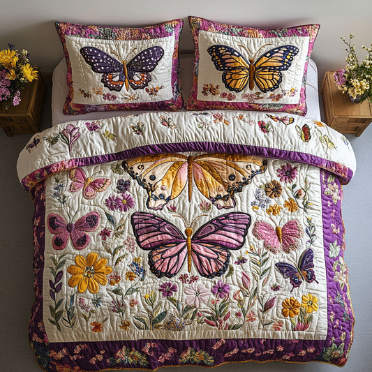Spring Butterfly 3-Piece Quilted Bedding Set