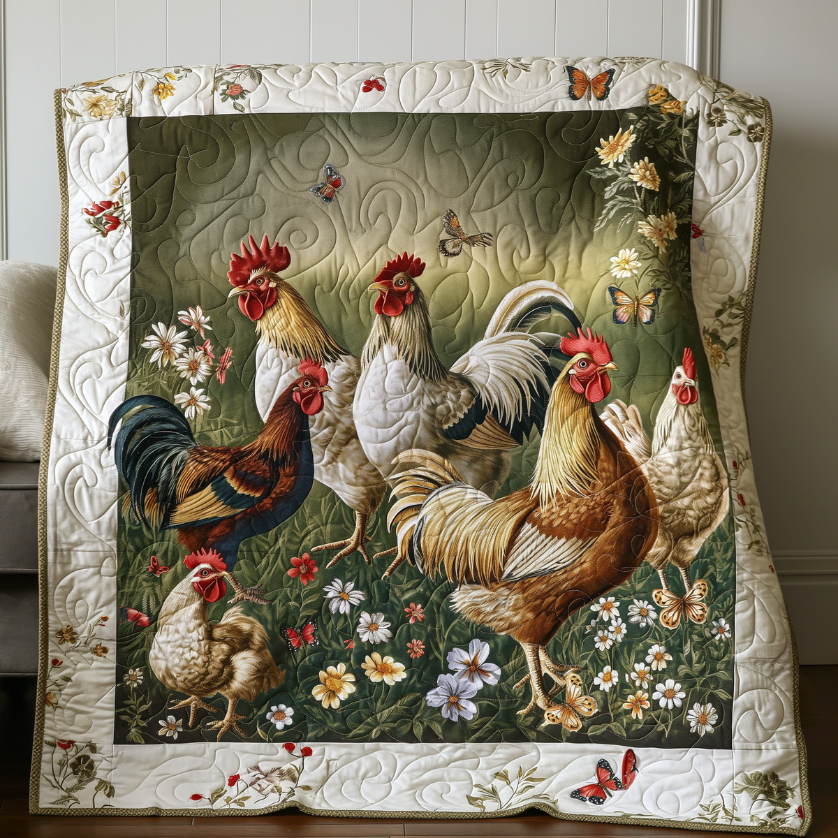 Springtime Bloom Chicken Quilted Blanket