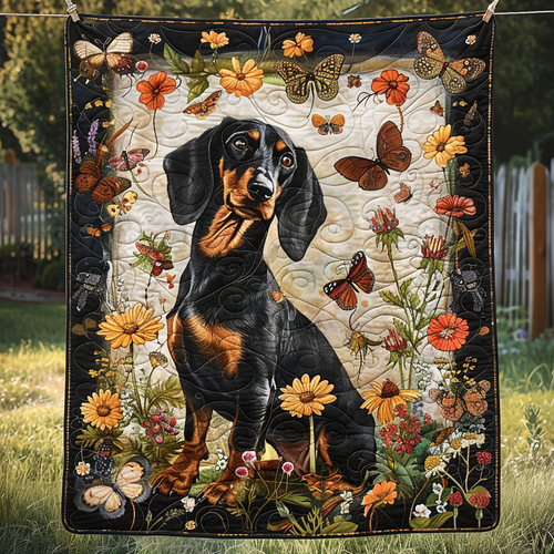 Springtime Dachshund Quilted Blanket