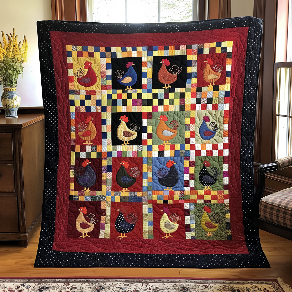 Square Dance Chicken Quilted Blanket