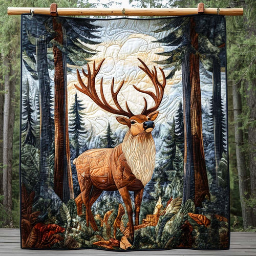 Stag In The Pines Quilted Blanket