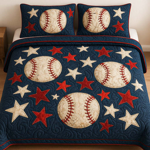 Star Spangled Baseball 3-Piece Quilted Bedding Set