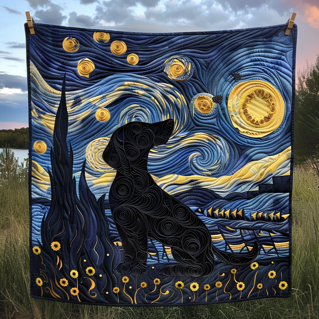 Stargazing Dachshund Quilted Blanket
