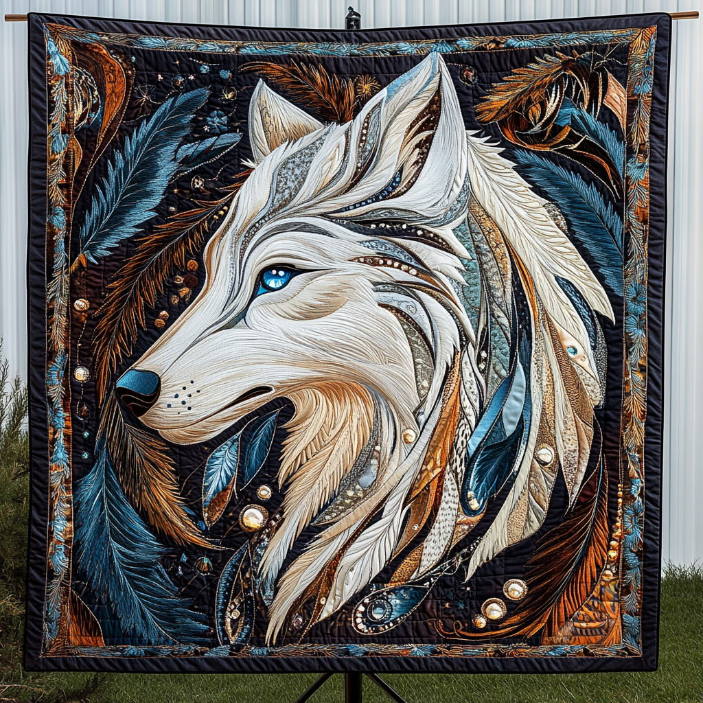 Starlight Wolf Quilted Blanket