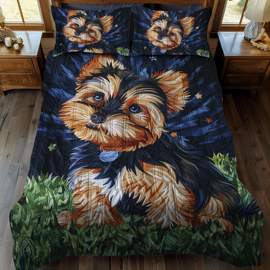 Starry Yorkie 3-Piece Quilted Bedding Set