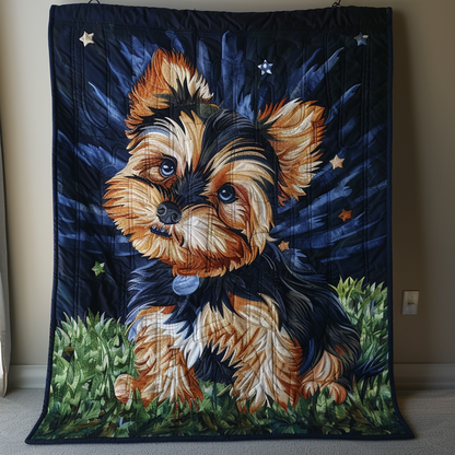 Starry Yorkie Quilted Blanket